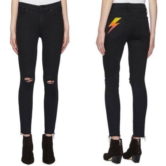 MOTHER The Looker Ankle Fray Jeans Gold Bolt Women’s Size 24 Cropped Skinny - Picture 1 of 16
